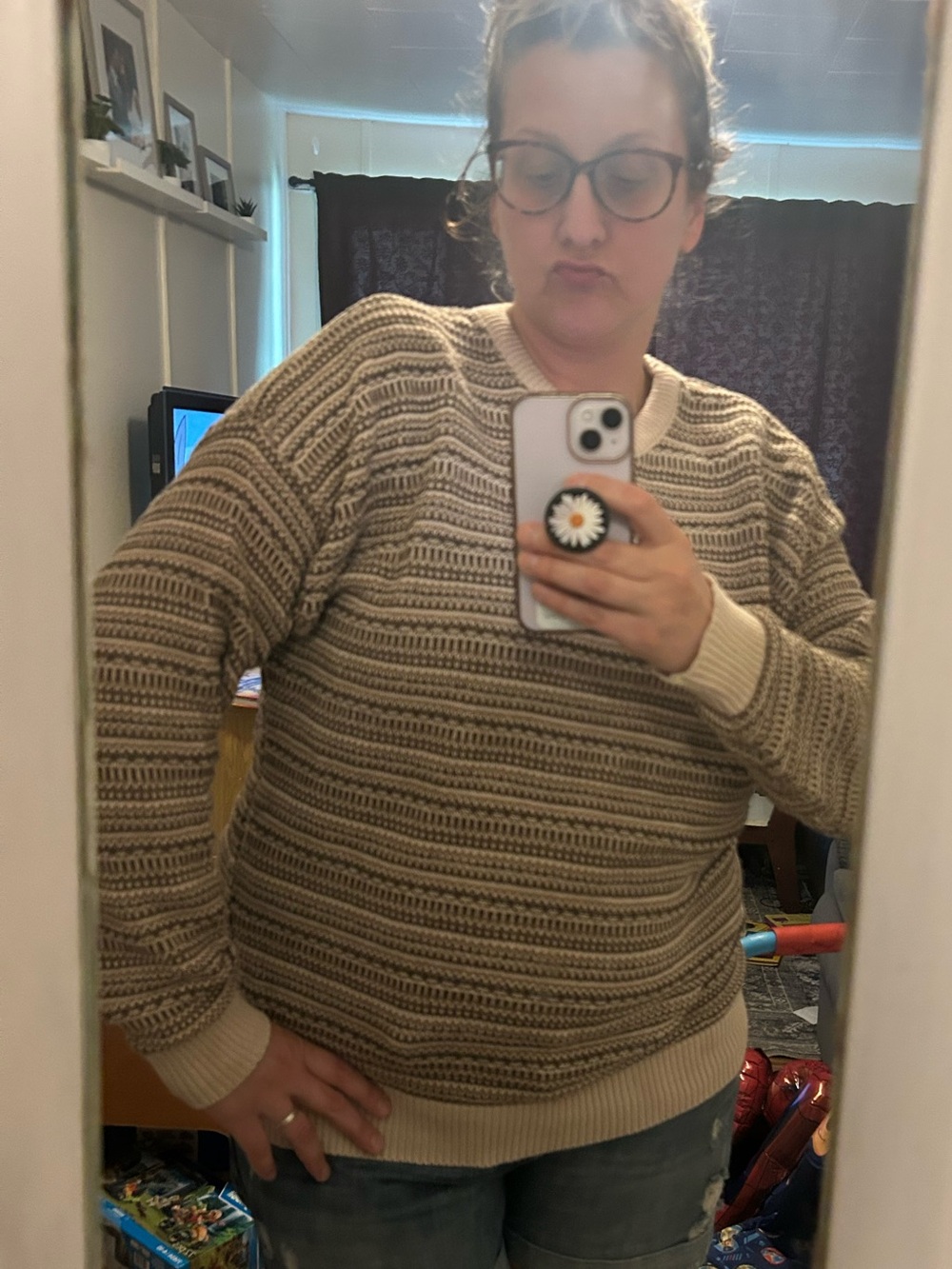 Vintage Northwooods Striped Knit Sweater in Cream and Brown